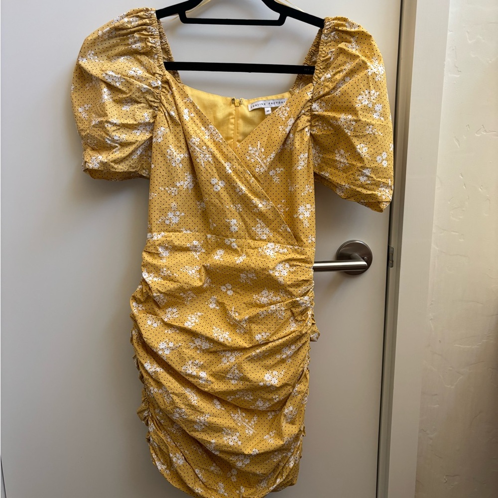ENGLISH FACTORY Puff Sleeve Yellow Dress